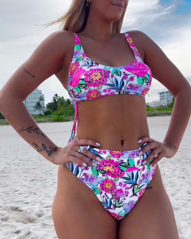 Lindberg | Bikini-badeanzug mit blumendruck und kordelzug