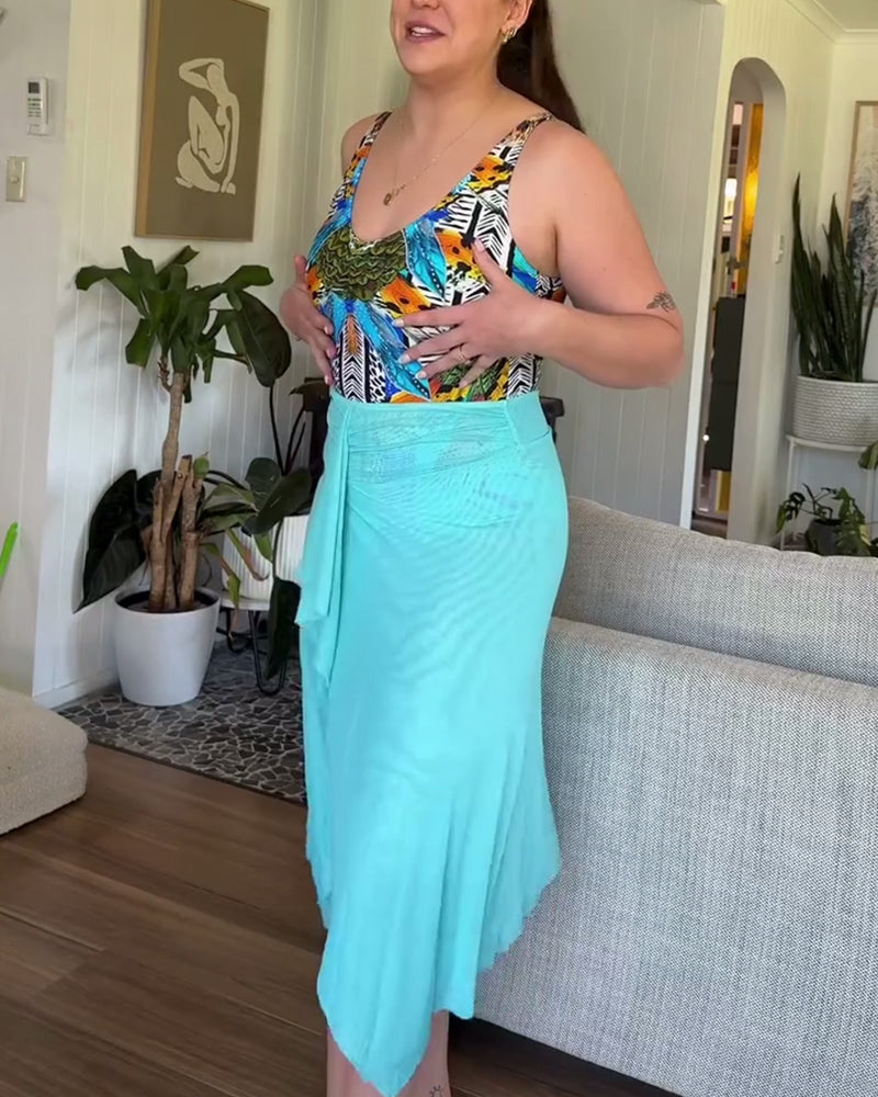 Lindberg | Damen bedruckter Schulter-Träger Einteiler Badeanzug und Sarong Set