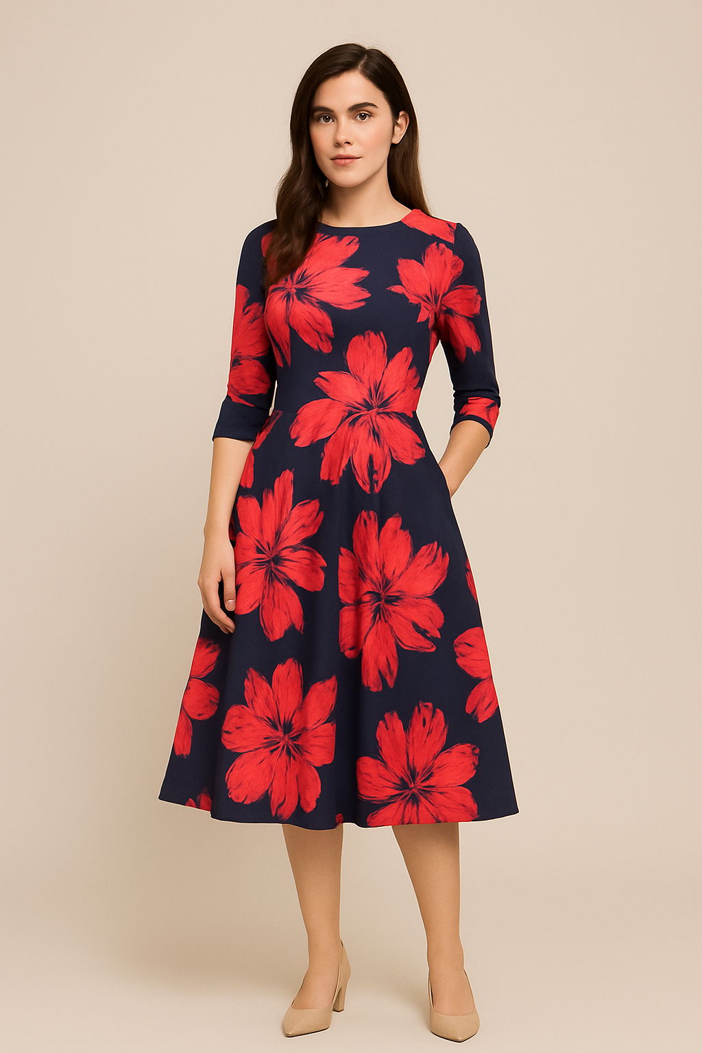 Lindberg | Damen Florales Sommerkleid mit A-Linie und 3/4-Ärmeln luftig & leicht