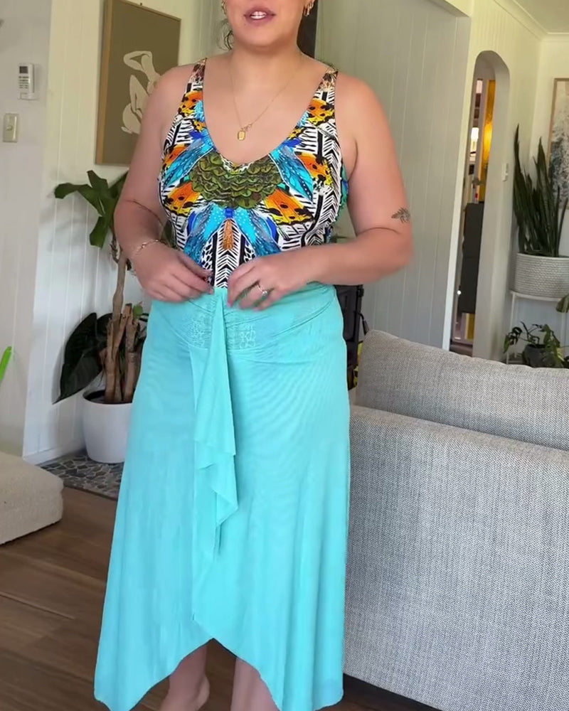 Lindberg | Damen bedruckter Schulter-Träger Einteiler Badeanzug und Sarong Set