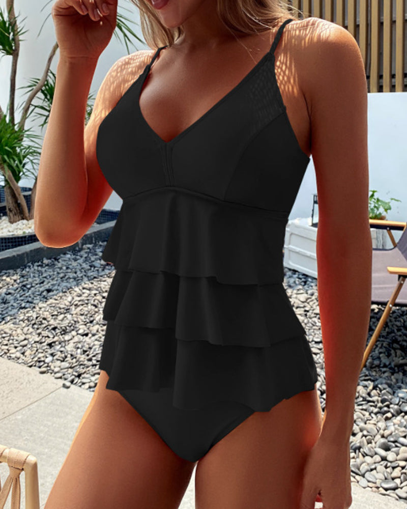 Lindberg | Rüschen-Split-Tankini in Volltonfarbe