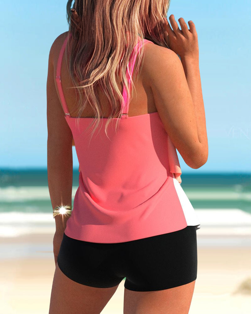 Lindberg | Tankini-Badeanzug in Colour-Block-Optik mit V-Ausschnitt