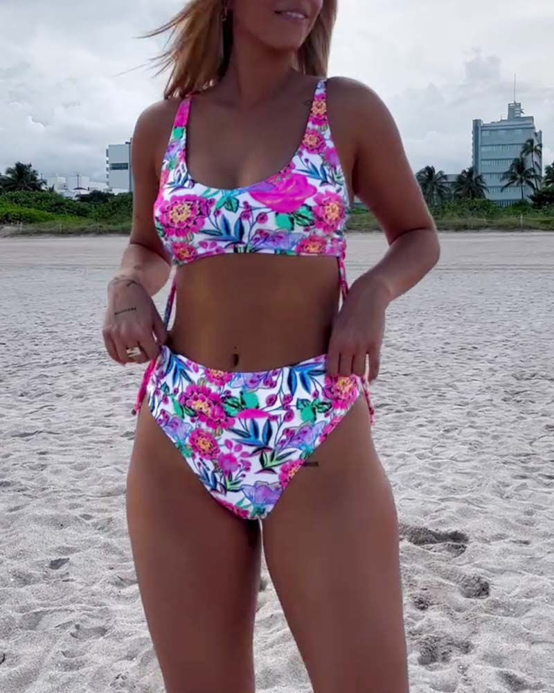 Lindberg | Bikini-badeanzug mit blumendruck und kordelzug