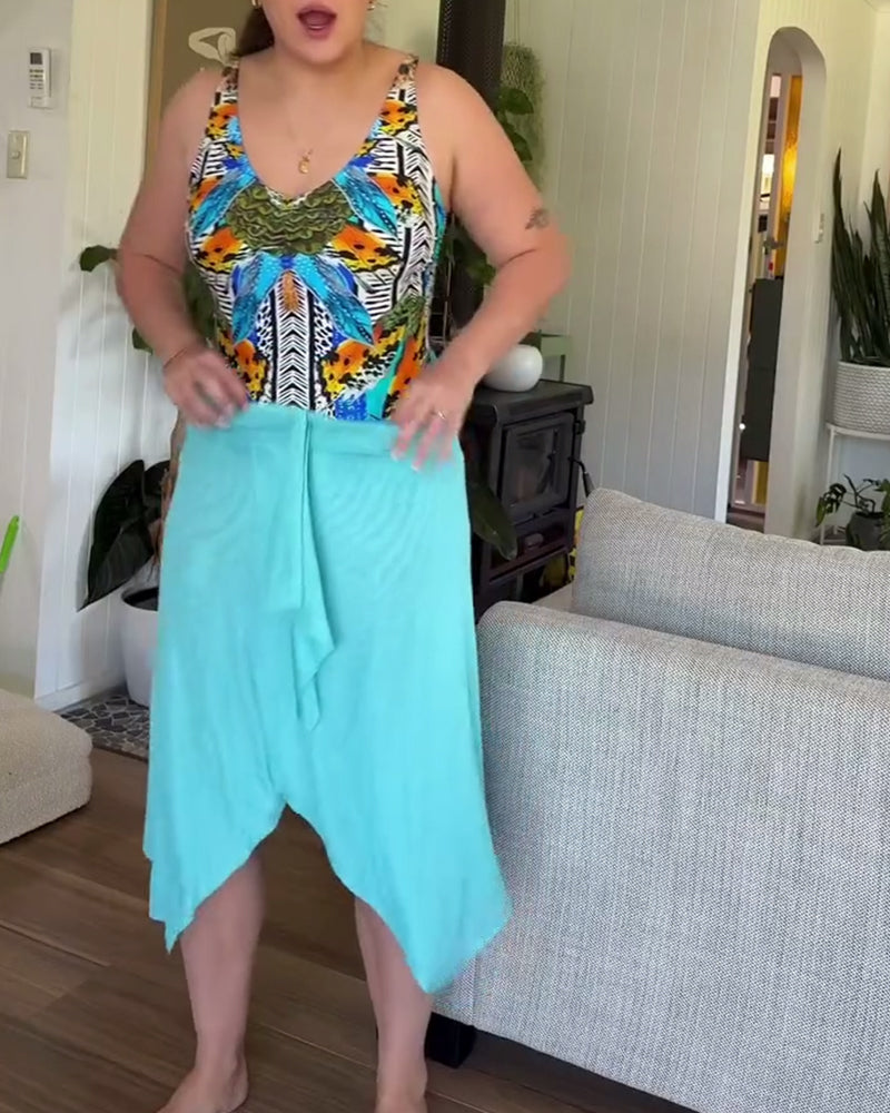 Lindberg | Damen bedruckter Schulter-Träger Einteiler Badeanzug und Sarong Set