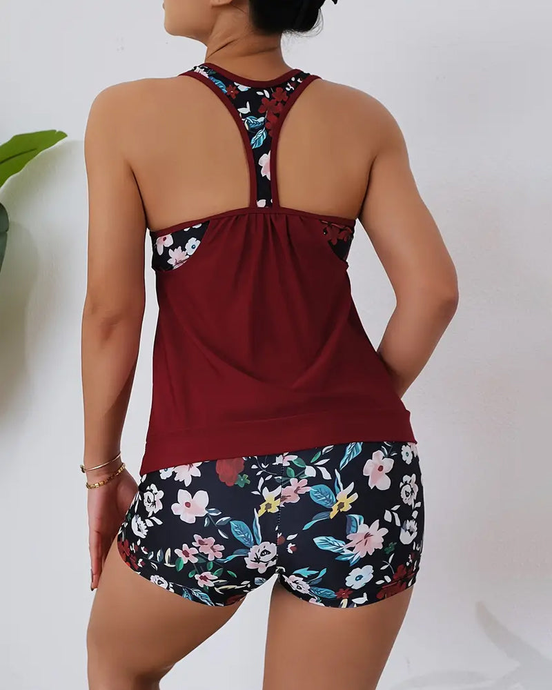 Lindberg | Ärmelloser, rückenfreier tankini-badeanzug mit blumendruck