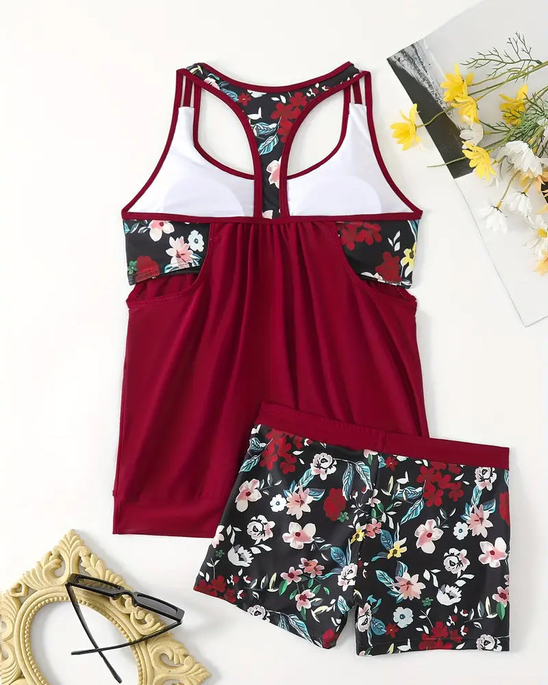 Lindberg | Ärmelloser, rückenfreier tankini-badeanzug mit blumendruck