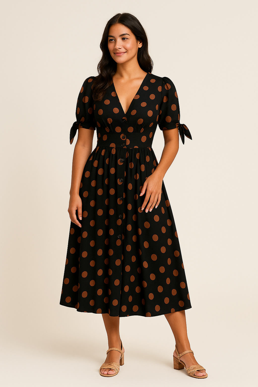 Lindberg | Damen Midikleid luftig-leicht mit Punkten und Bindegürtel