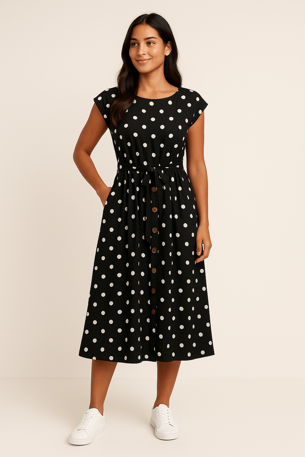 Lindberg | Damen Midikleid mit Punktemuster und Bindegürtel