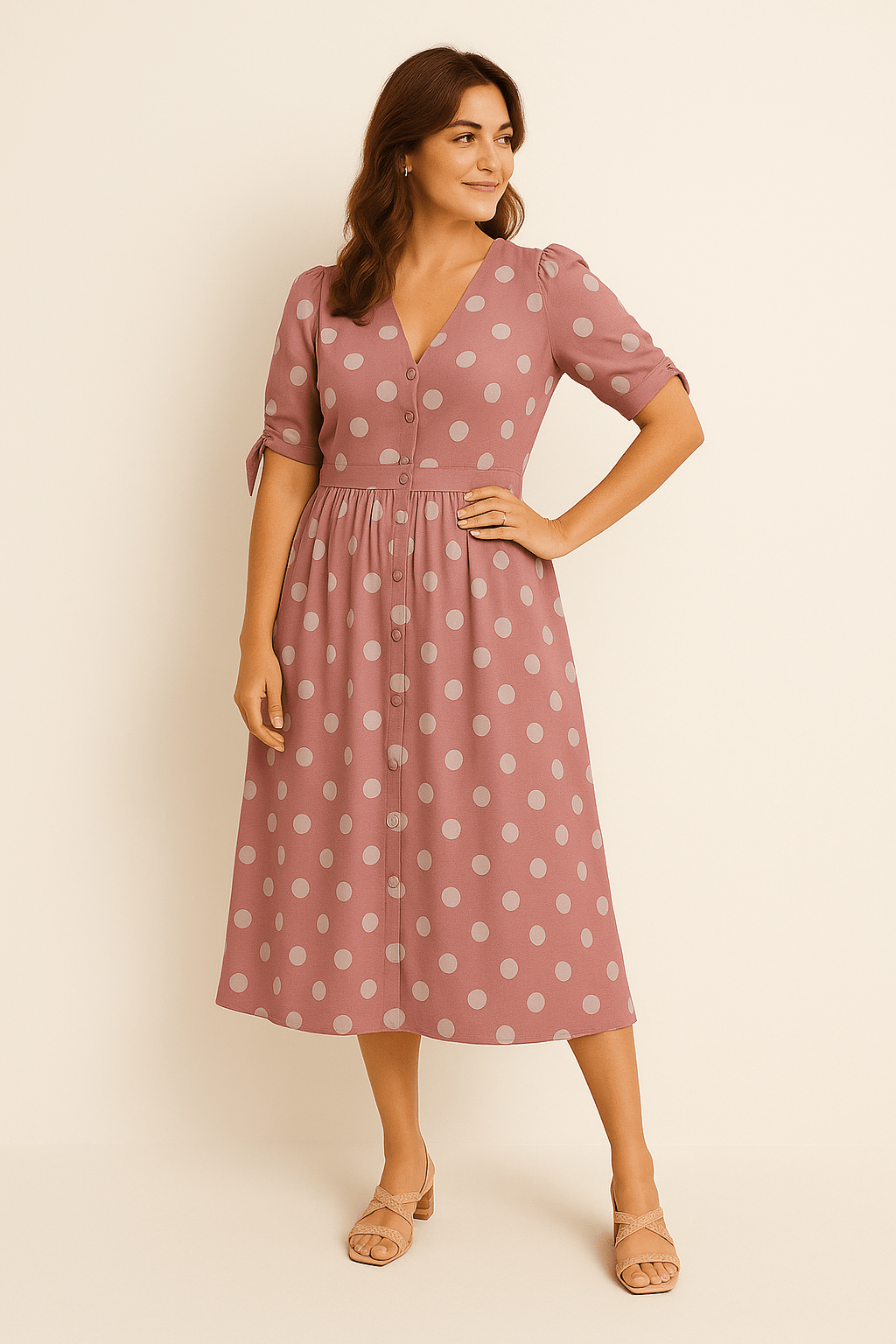 Lindberg | Damen Midikleid luftig-leicht mit Punkten und Bindegürtel