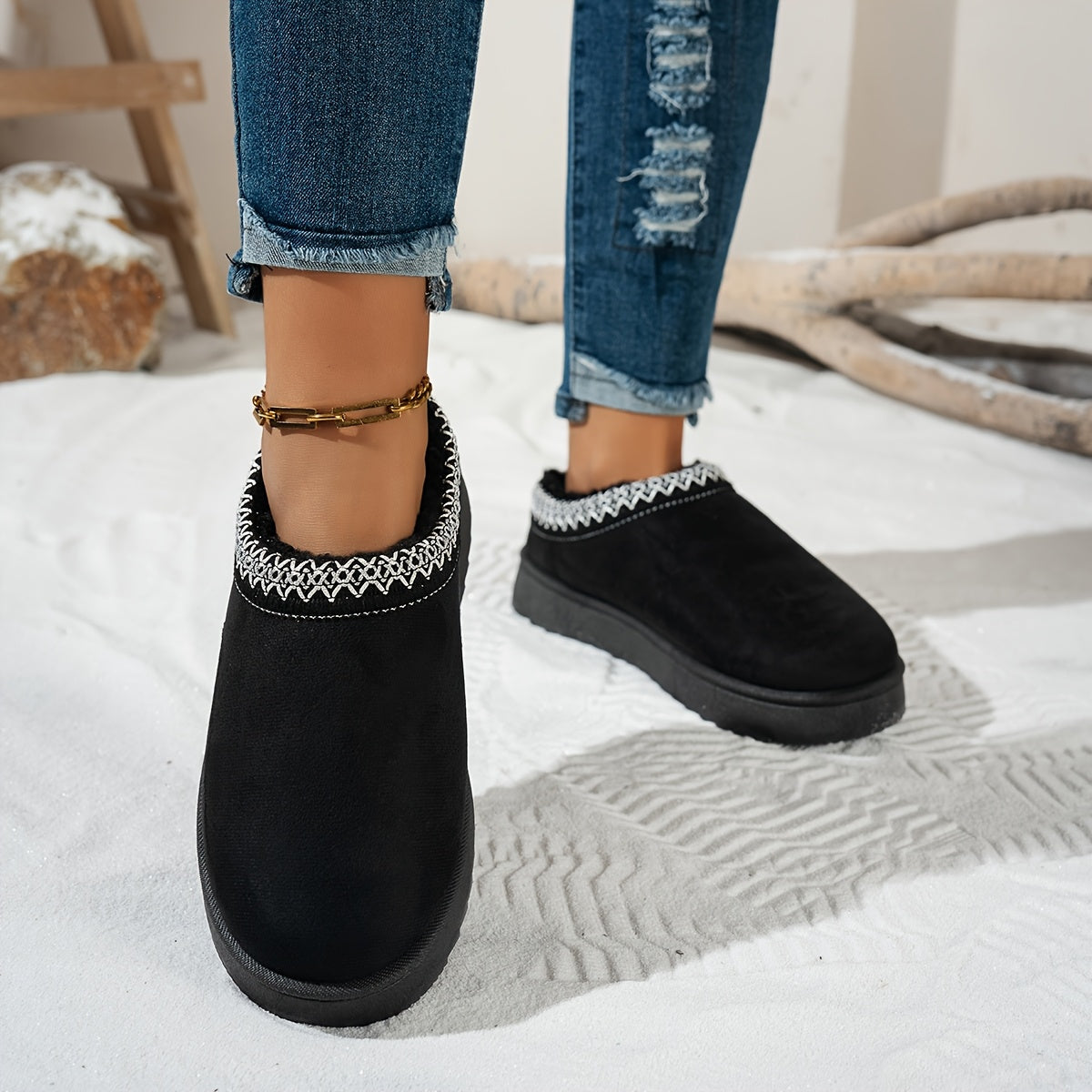 Lindberg / Damen bequeme Slip-On-Stiefeletten - dicke Plattformsohle, runde Zehen, warme Fleece-Futterung