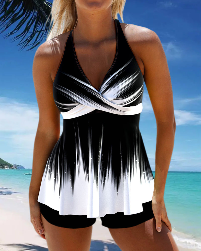 Lindberg | Bedruckter neckholder-tankini-badeanzug mit schnürung
