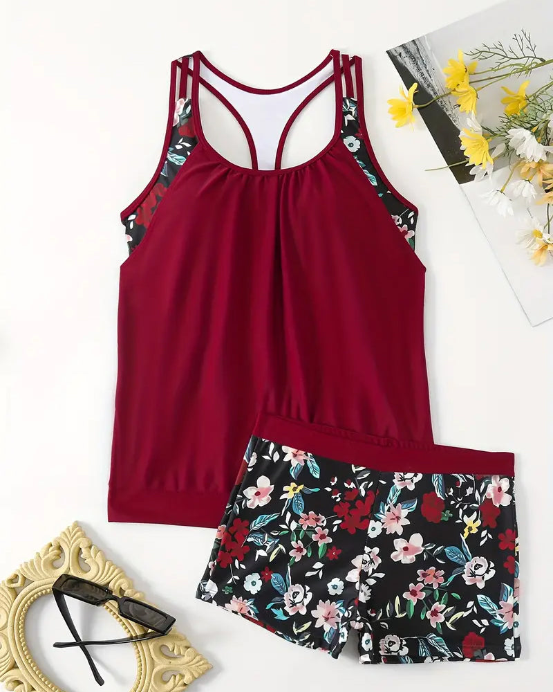 Lindberg | Ärmelloser, rückenfreier tankini-badeanzug mit blumendruck