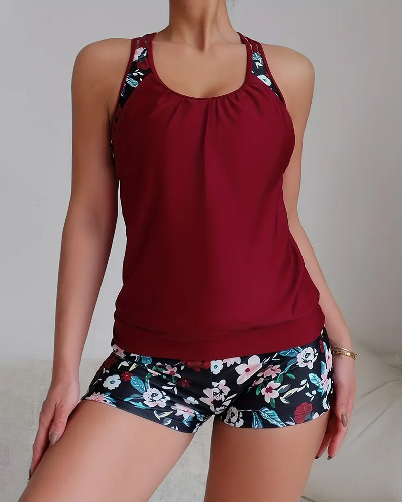 Lindberg | Ärmelloser, rückenfreier tankini-badeanzug mit blumendruck