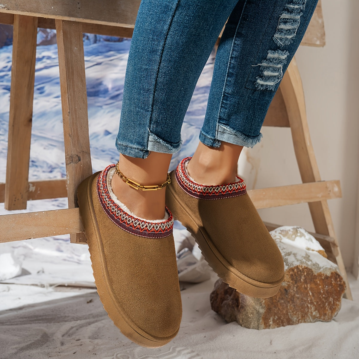 Lindberg / Damen bequeme Slip-On-Stiefeletten - dicke Plattformsohle, runde Zehen, warme Fleece-Futterung