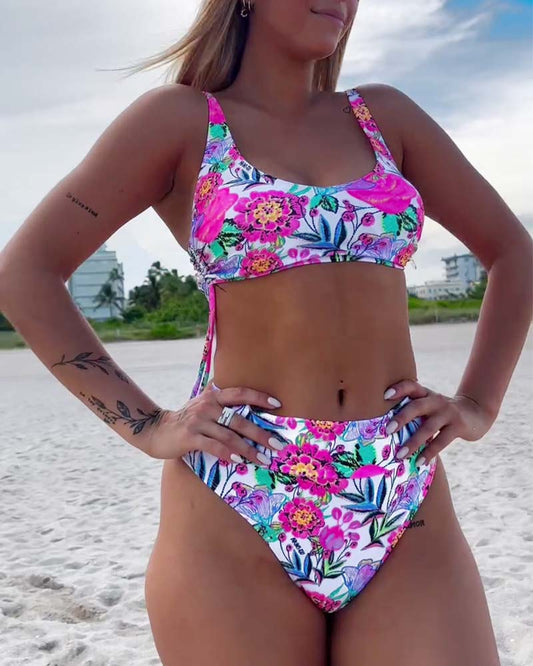 Lindberg | Bikini-badeanzug mit blumendruck und kordelzug