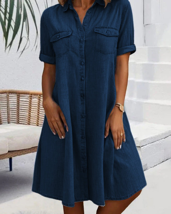 Lindberg | Sveta Kurzärmeliges Denim-Kleid mit Knopfleiste