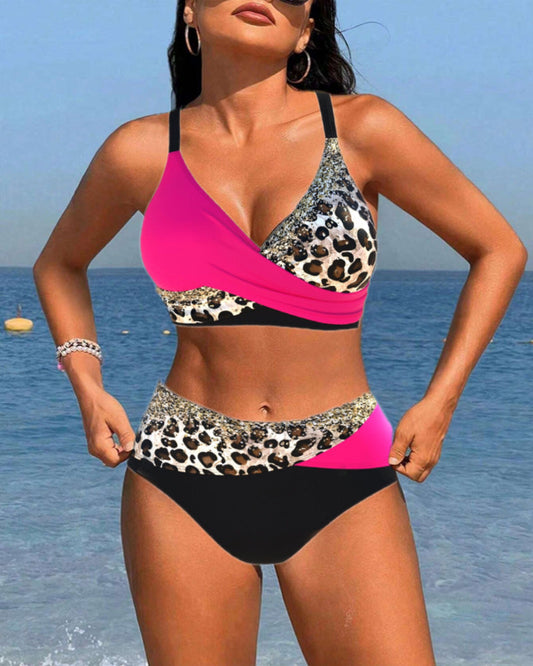Lindberg | Bikini-Badeanzug mit Farbblock-Leopardenmuster