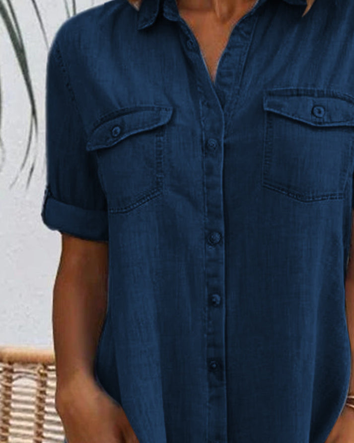 Lindberg | Sveta Kurzärmeliges Denim-Kleid mit Knopfleiste