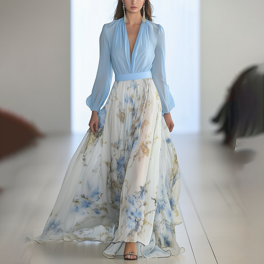 Lindberg | Wunderschönes Maxikleid mit Blumenmuster und V-Ausschnitt