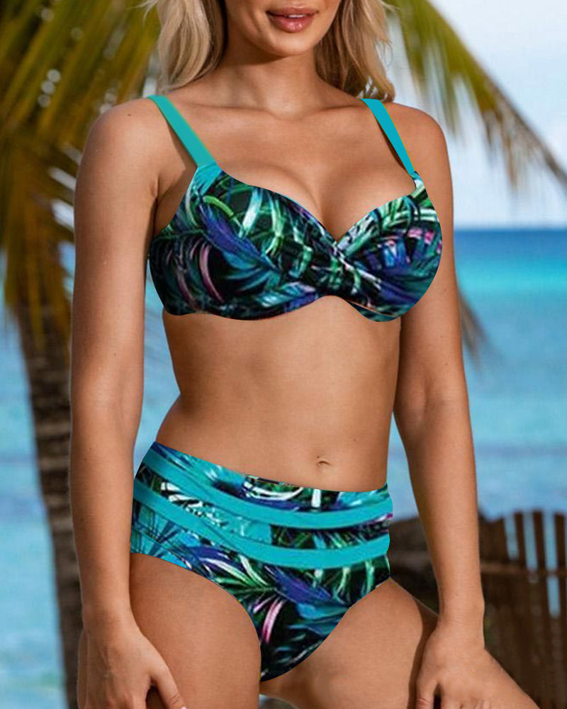 Lindberg | Bikini z nadrukiem w liście z wysokim stanem