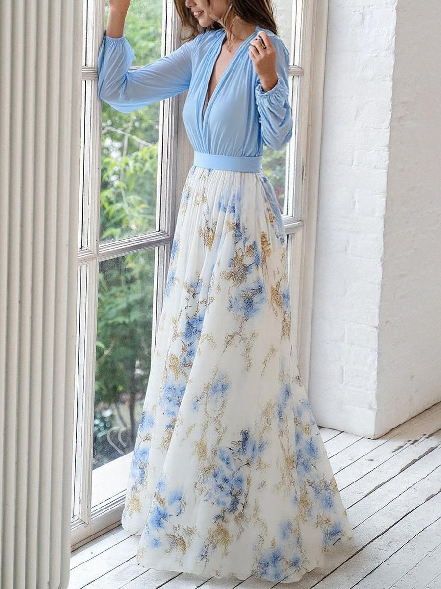 Lindberg | Wunderschönes Maxikleid mit Blumenmuster und V-Ausschnitt