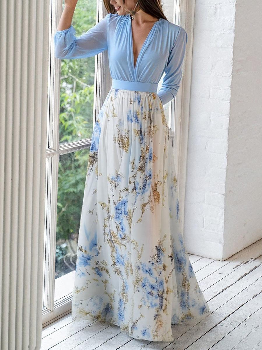 Lindberg | Wunderschönes Maxikleid mit Blumenmuster und V-Ausschnitt