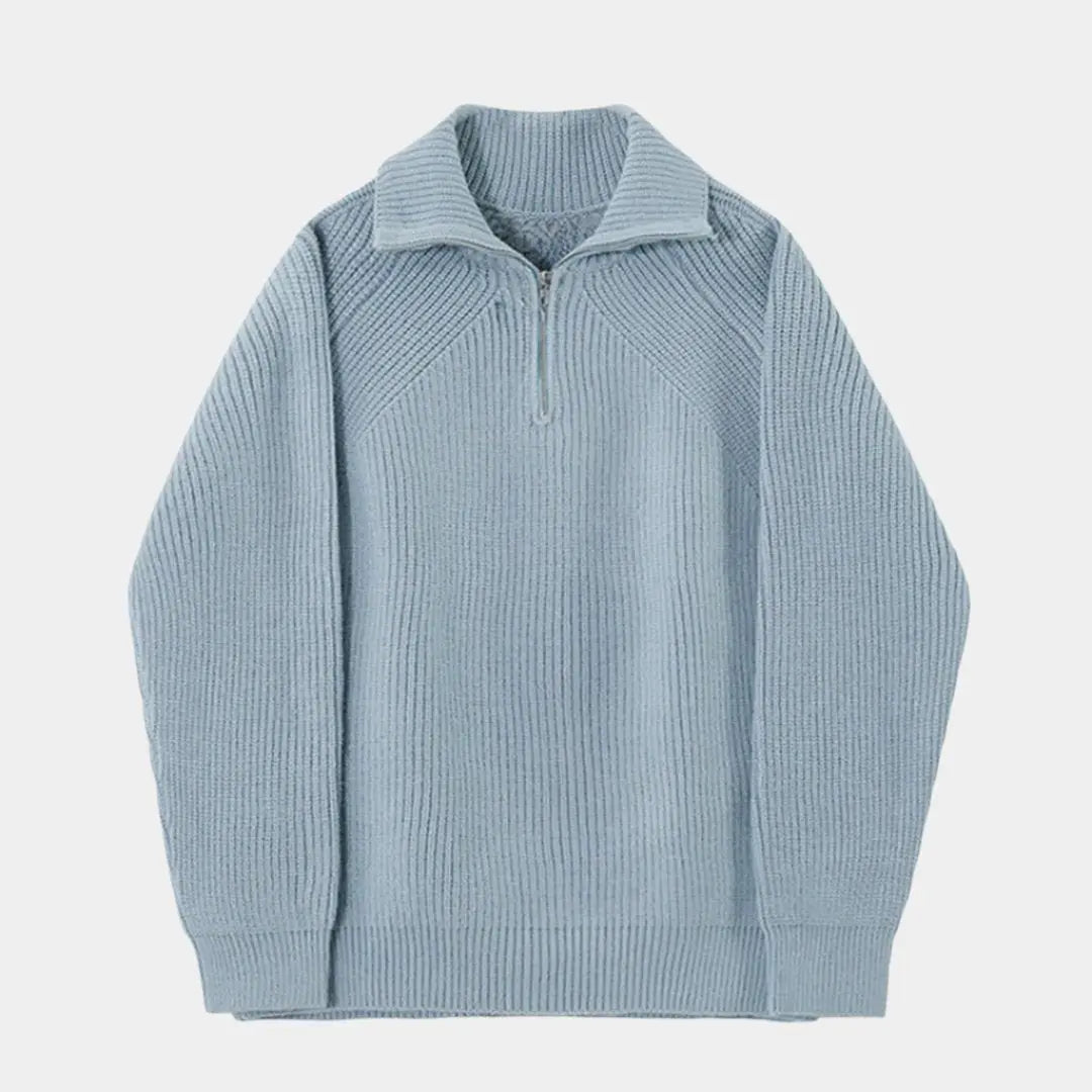 Lindberg | Azurblauer Pullover mit Viertel-Reissverschluss