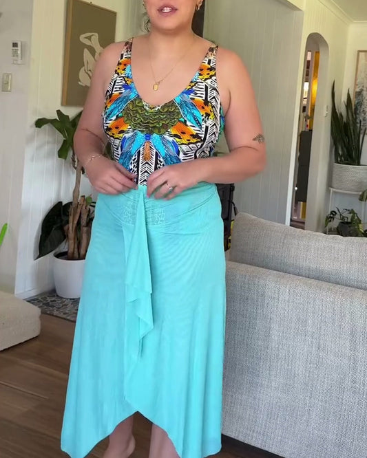 Lindberg | Damen bedruckter Schulter-Träger Einteiler Badeanzug und Sarong Set