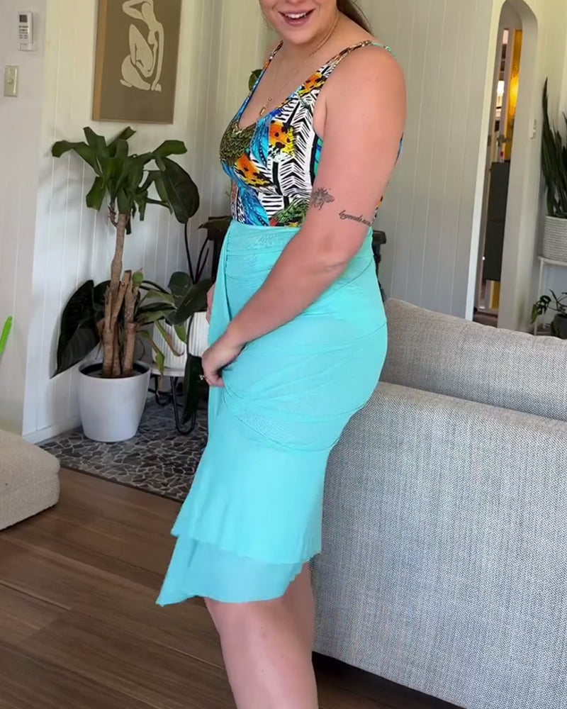 Lindberg | Damen bedruckter Schulter-Träger Einteiler Badeanzug und Sarong Set