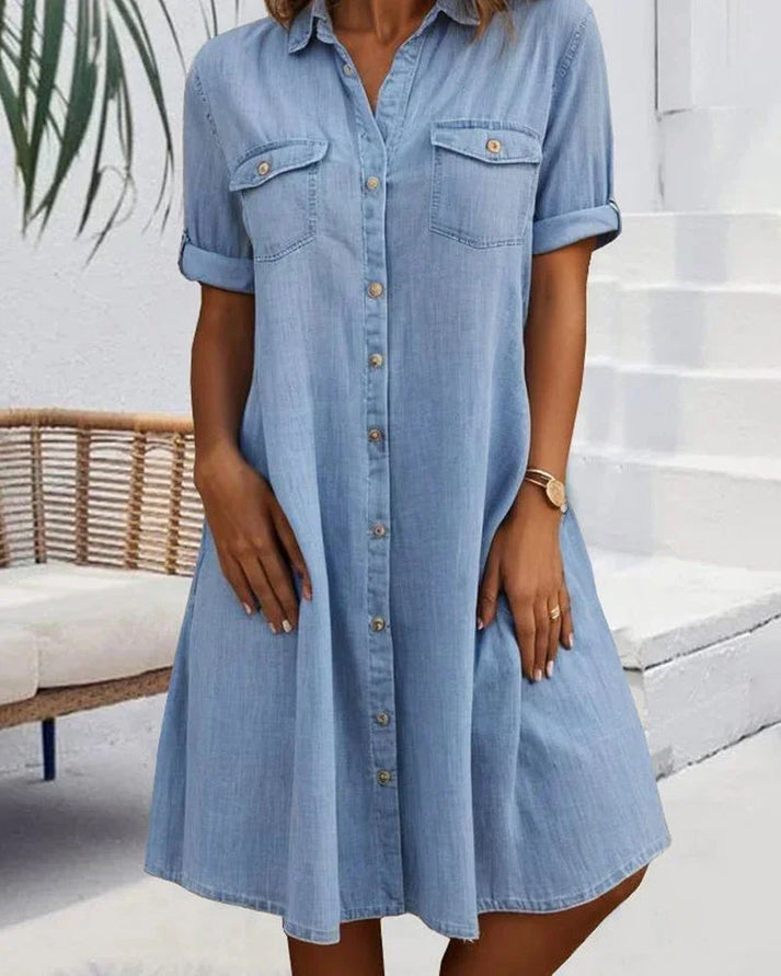 Lindberg | Sveta Kurzärmeliges Denim-Kleid mit Knopfleiste