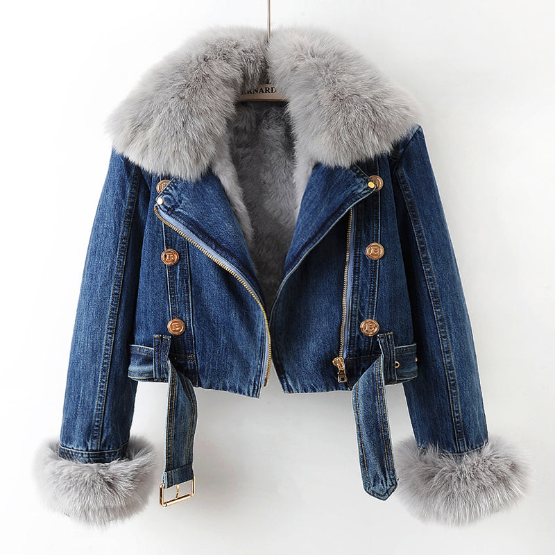 Lindberg | Lauren | Modische Slim-Fit Jeansjacke mit Pelzbesatz
