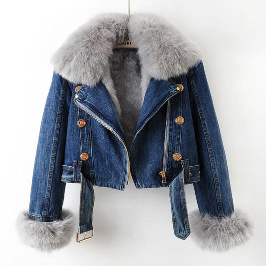 Lindberg | Lauren | Modische Slim-Fit Jeansjacke mit Pelzbesatz