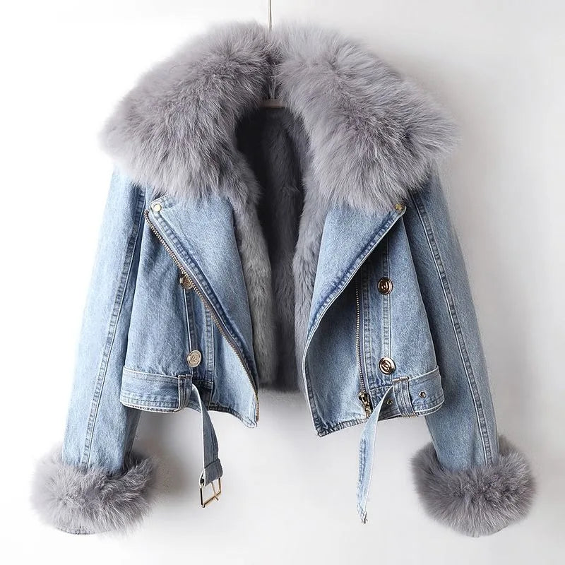 Lindberg | Lauren | Modische Slim-Fit Jeansjacke mit Pelzbesatz