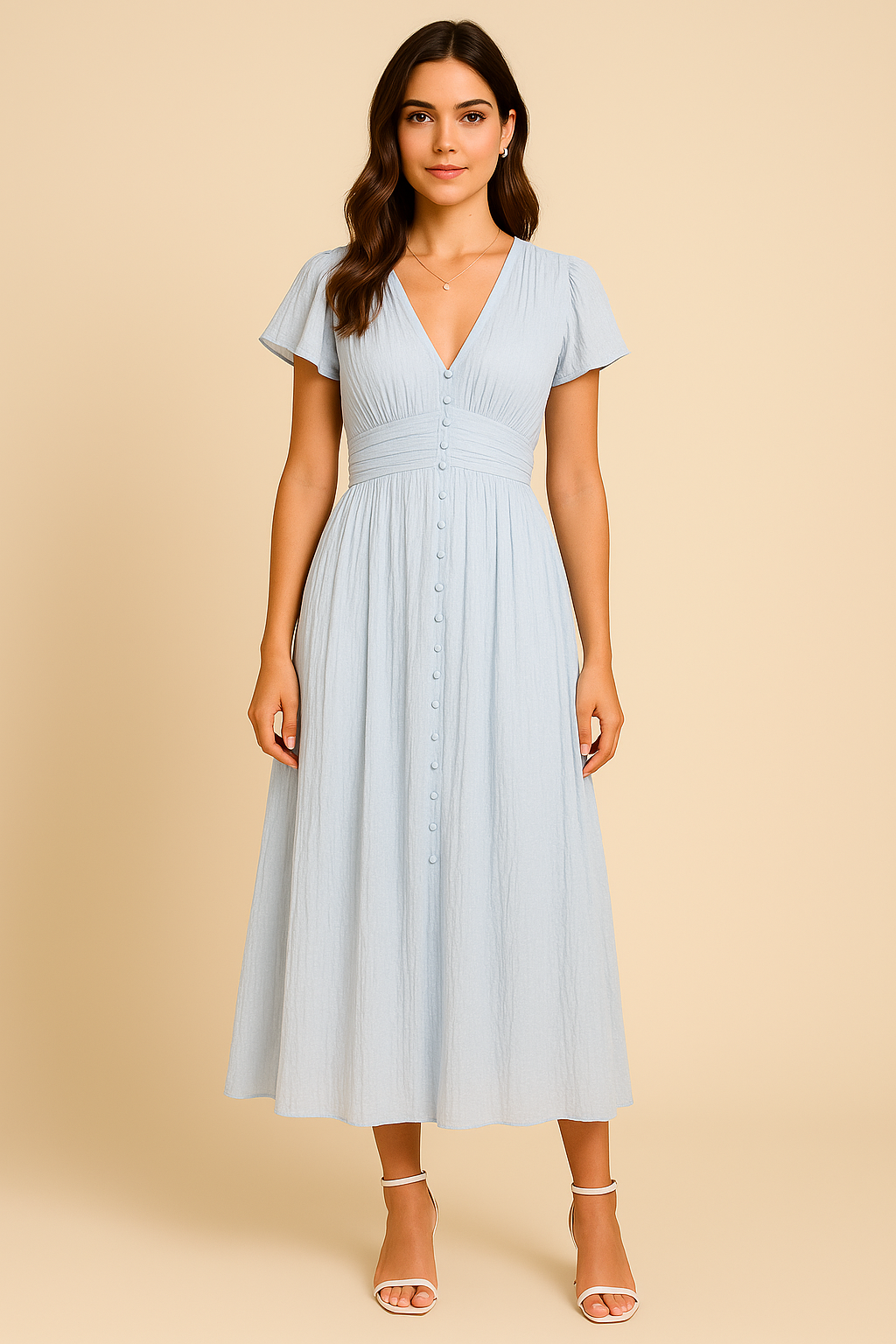 Lindberg | Damen Maxikleid luftig-leicht mit Knopfleiste und Puffärmeln