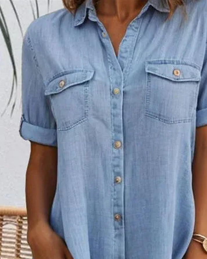 Lindberg | Sveta Kurzärmeliges Denim-Kleid mit Knopfleiste