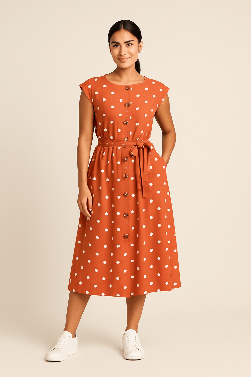 Lindberg | Damen Midikleid mit Punktemuster und Bindegürtel