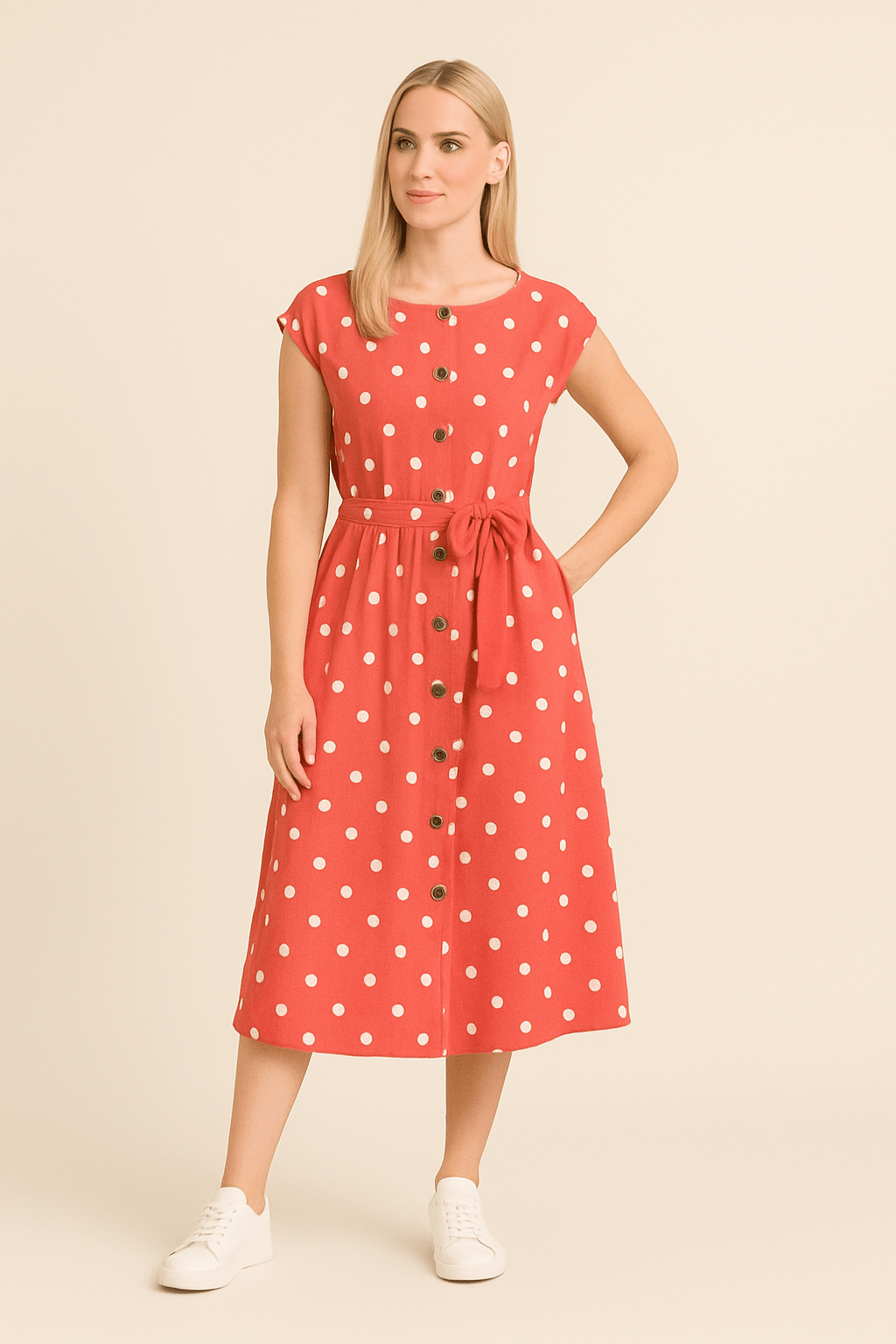 Lindberg | Damen Midikleid mit Punktemuster und Bindegürtel