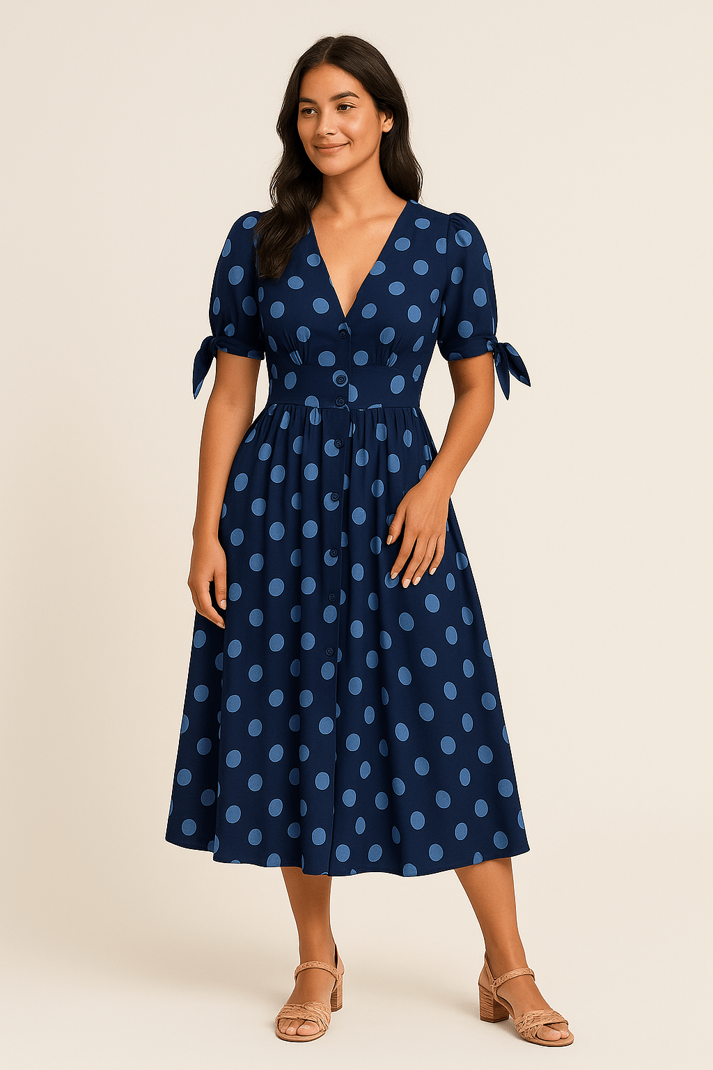 Lindberg | Damen Midikleid luftig-leicht mit Punkten und Bindegürtel
