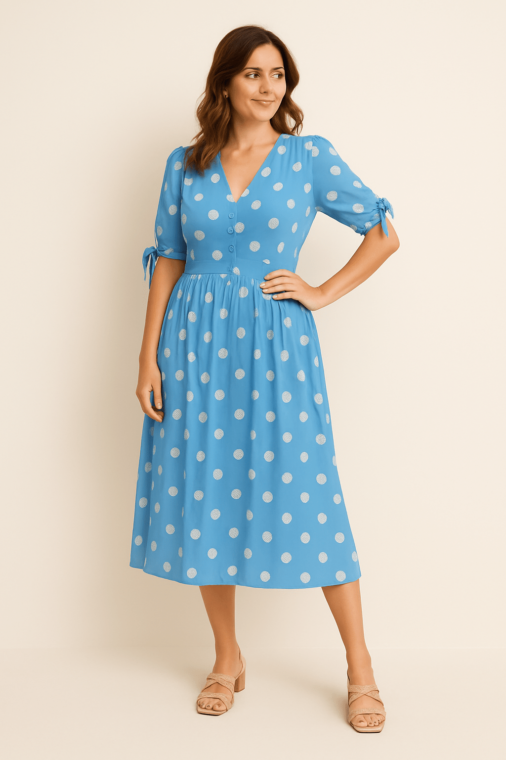 Lindberg | Damen Midikleid luftig-leicht mit Punkten und Bindegürtel
