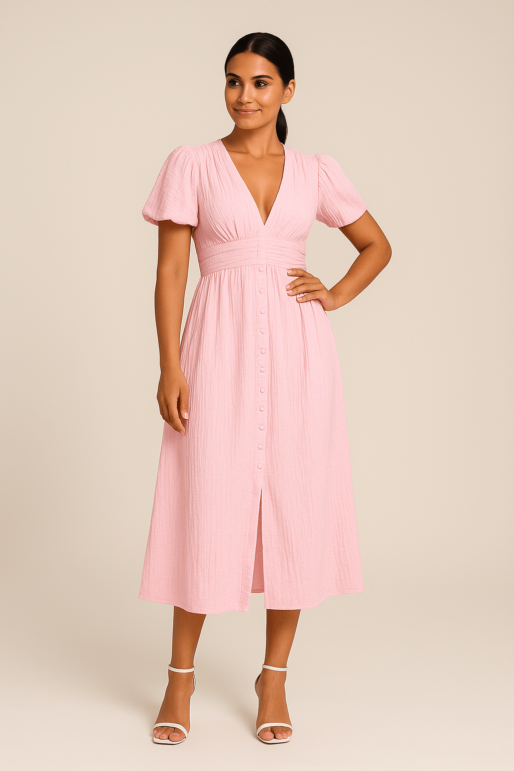 Lindberg | Damen Maxikleid luftig-leicht mit Knopfleiste und Puffärmeln