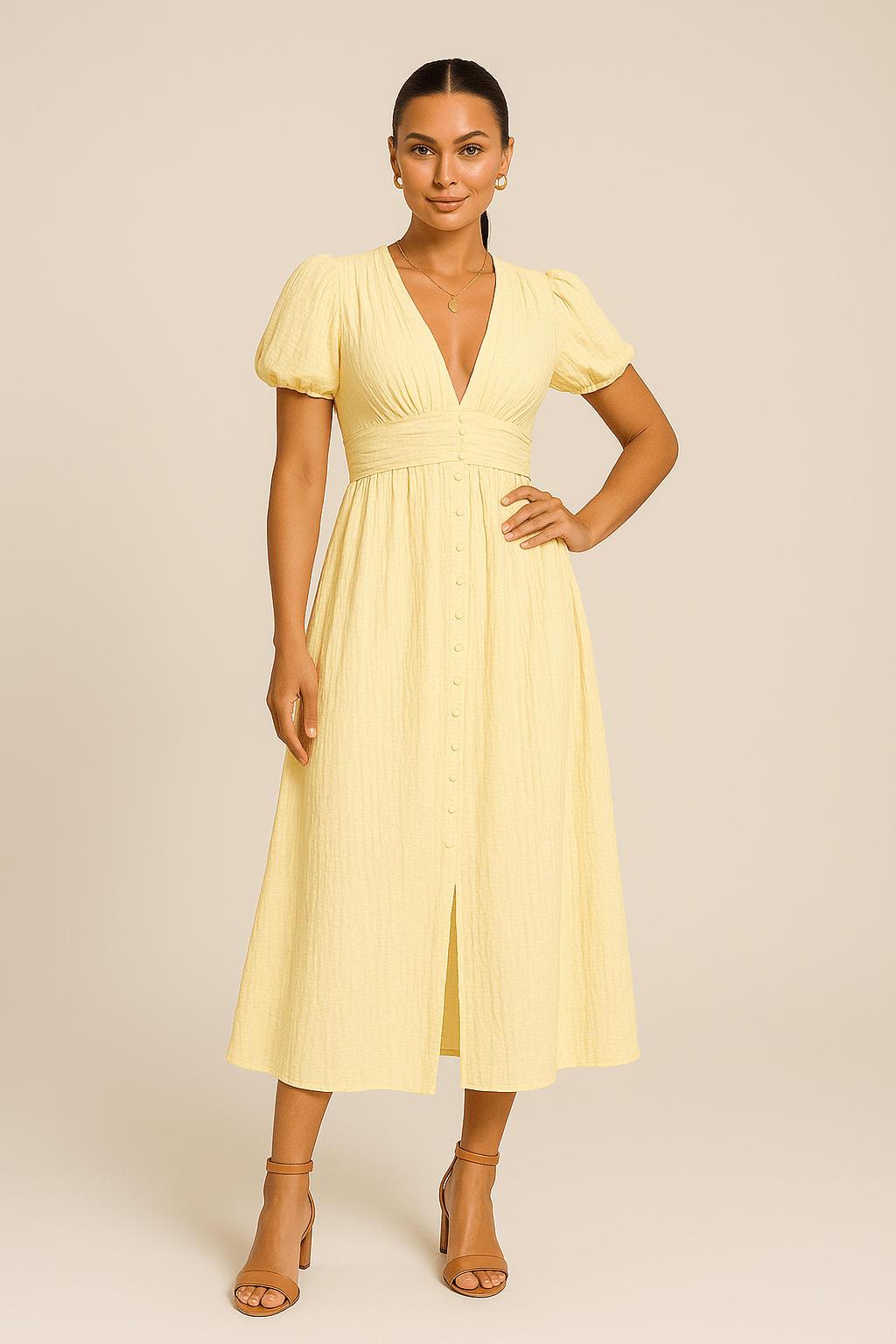 Lindberg | Damen Maxikleid luftig-leicht mit Knopfleiste und Puffärmeln