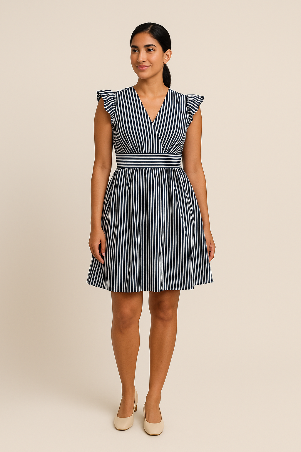 Lindberg | Damen Gestreiftes Midikleid mit Volantärmeln luftig & leicht