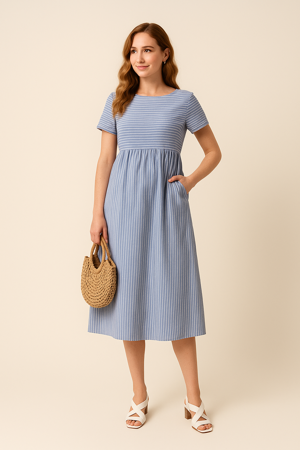 Lindberg | Sommerliches Damen Midikleid in Baumwolloptik mit schulterfreiem Schnitt