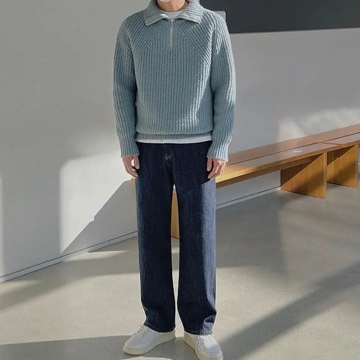 Lindberg | Azurblauer Pullover mit Viertel-Reissverschluss