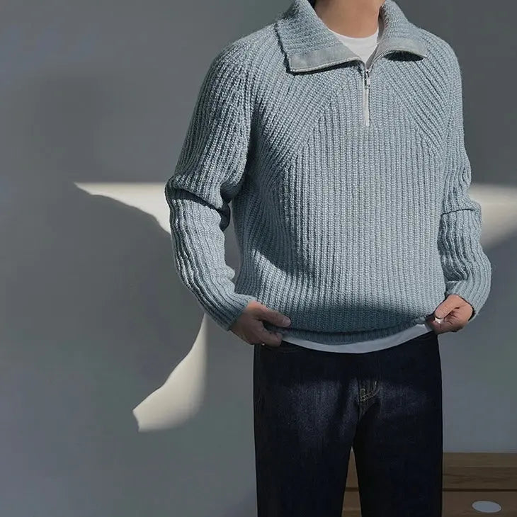 Lindberg | Azurblauer Pullover mit Viertel-Reissverschluss