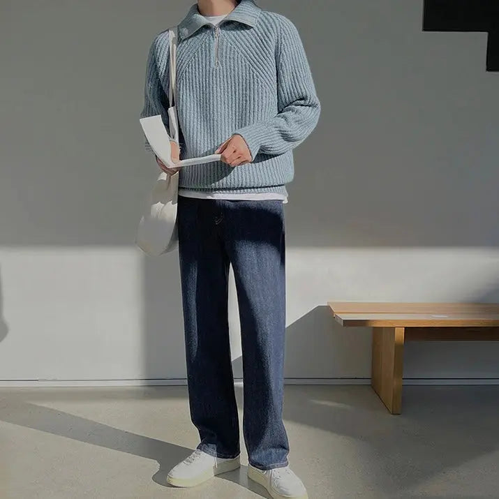 Lindberg | Azurblauer Pullover mit Viertel-Reissverschluss