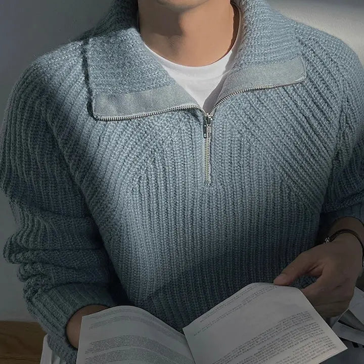 Lindberg | Azurblauer Pullover mit Viertel-Reissverschluss